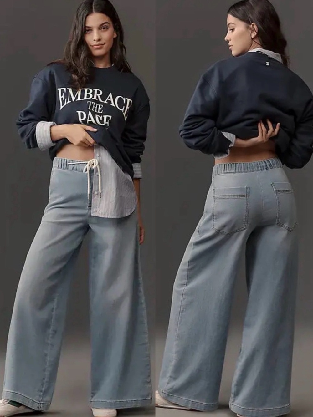 Anthropologie Pilcro Denim-Knit Pull On High Rise Wide Leg Jeans Size Large - Picture 1 of 11